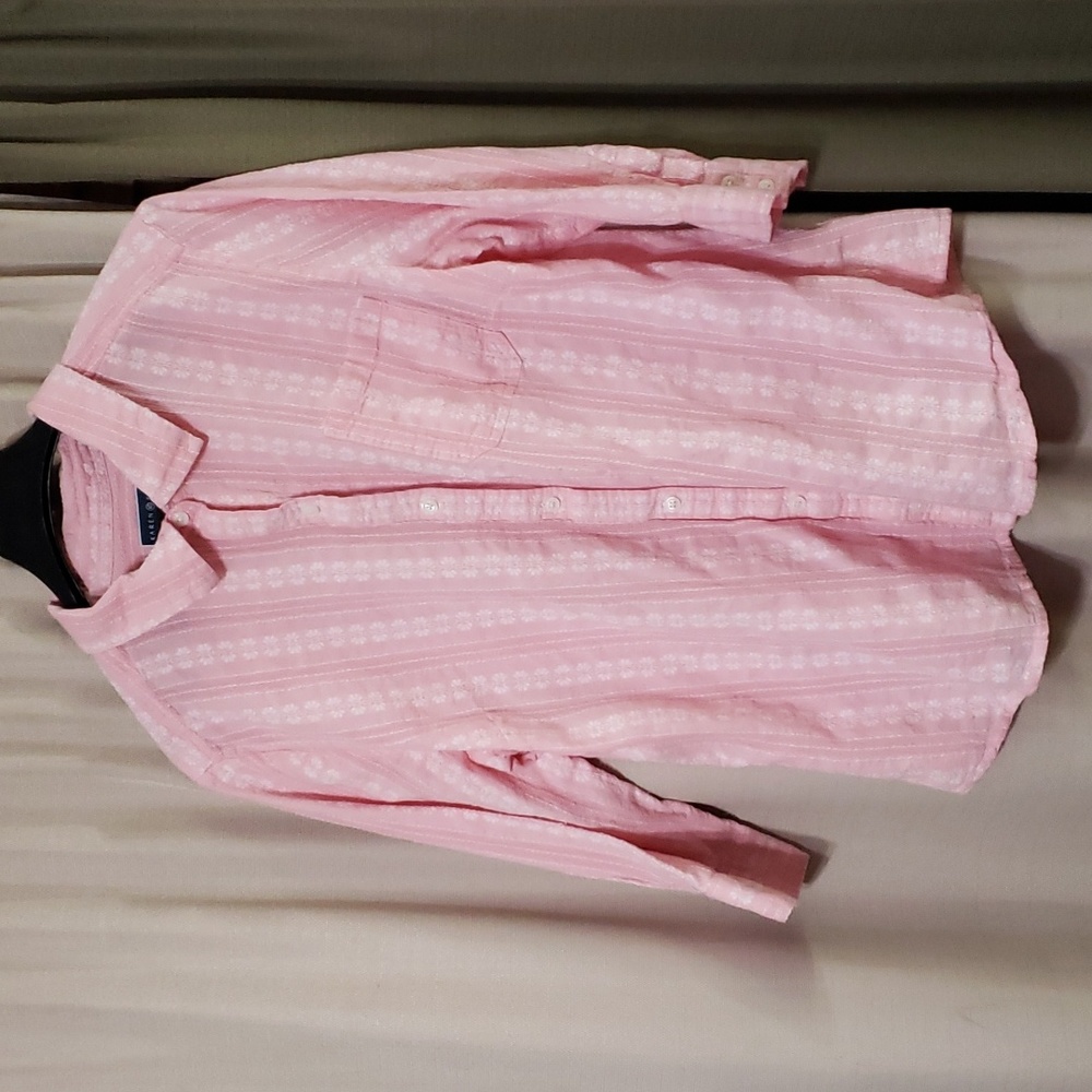 Karen Scott 3/4 Sleeve Button Up Floral Pink shirt XL